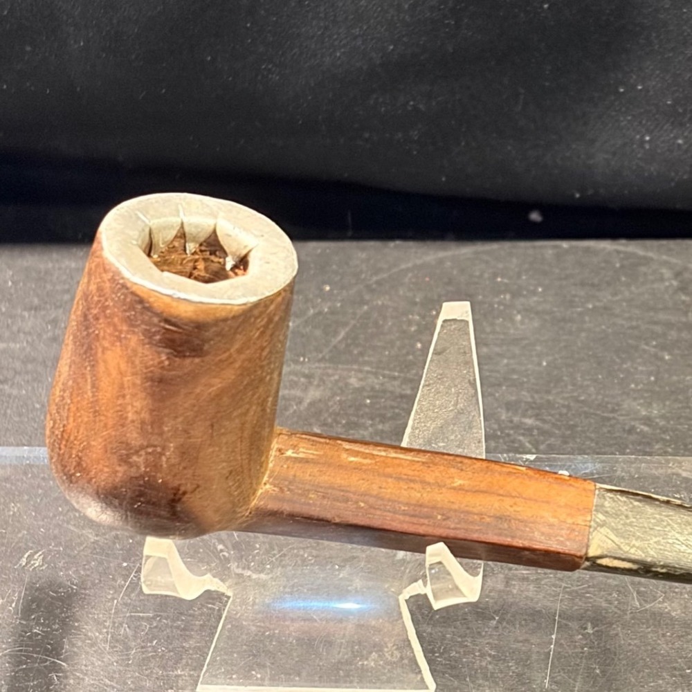 Vintage Handmade Wooden Tobacco Pipe Octagonal Stem Two Tone Rustic Folk Art